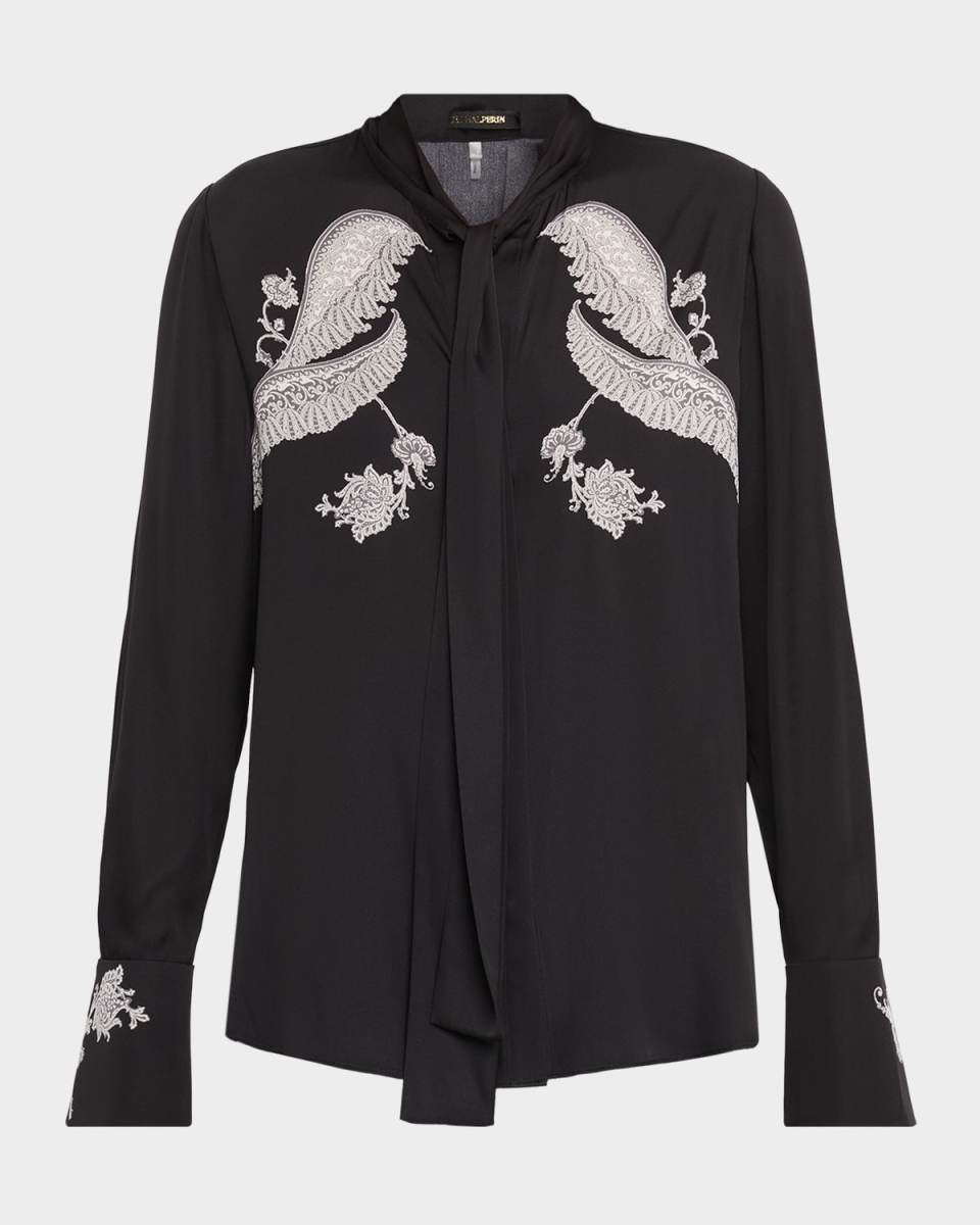 Cynthia Lace-Print Stretch Silk Blouse